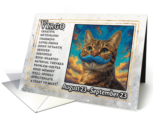 Virgo Birthday Zodiak Cat with Blue Glitter Mustache card (1820256)