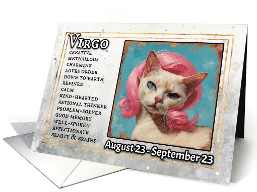 Virgo Birthday Zodiak Cat with Pink Wig card (1820258)