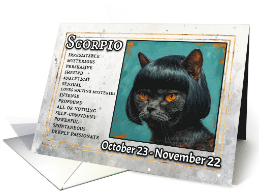 Scorpio Birthday Zodiak Cat with Black Wig card (1820260)