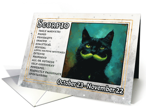 Scorpio Birthday Zodiak Cat with Green Mustache card (1820264)