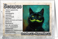 Scorpio Birthday Zodiak Cat with Green Mustache card