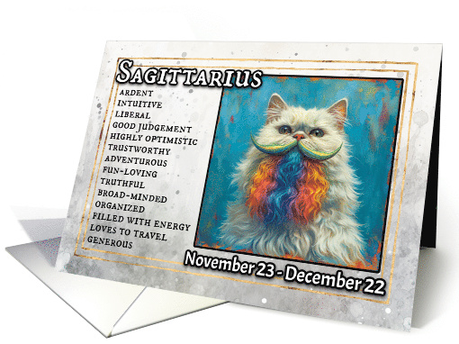 Sagittarius Birthday Zodiak Cat with Rainbow Moustache card (1820266)