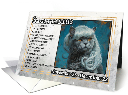 Sagittarius Birthday Zodiak Cat with White Wig card (1820268)