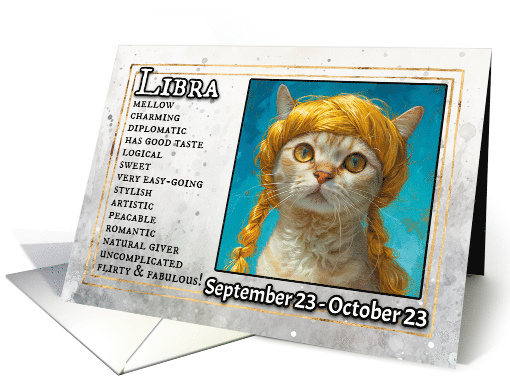 Libra Birthday Zodiak Cat with Yellow Wig card (1820276)