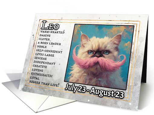 Leo Birthday Zodiak Cat with Pink Mustache card (1820280)