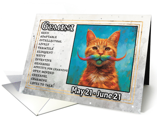 Gemini Birthday Zodiak Cat with Rainbow Mustache card (1820282)