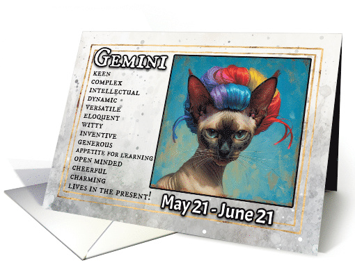 Gemini Birthday Zodiak Cat with Rainbow Wig card (1820286)