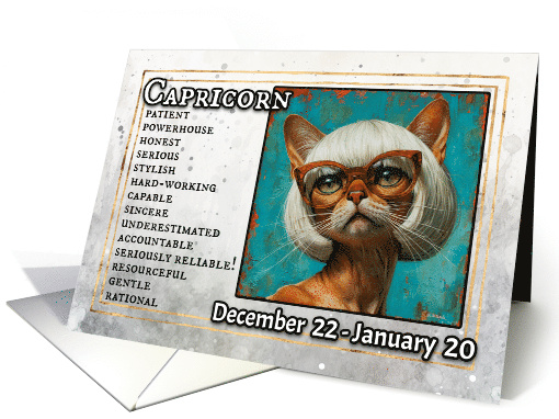 Capricorn Birthday Zodiak Cat with White Wig card (1820288)