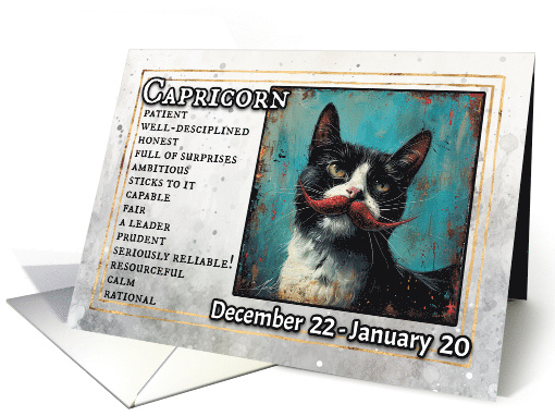 Capricorn Birthday Zodiak Cat with Red Mustache card (1820290)