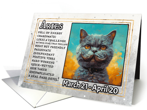 Aries Birthday Zodiak Cat with Brown Mustache card (1820294)