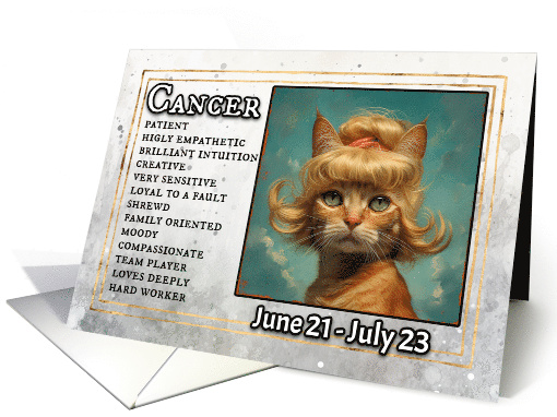 Cancer Birthday Zodiak Cat with Blonde Wig card (1820304)