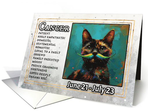 Cancer Birthday Zodiak Cat with Rainbow Mustache card (1820312)
