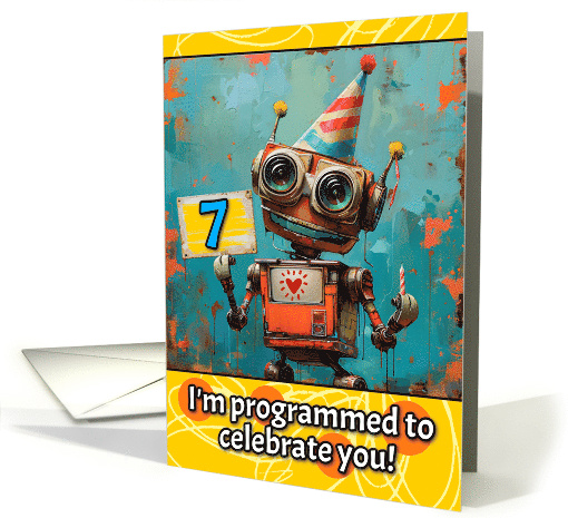 7 Years Old Happy Birthday Little Robot card (1820498)