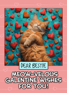 Bestie Galentine's Day Ginger Cat with Hearts