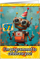 97 Years Old Happy Birthday Little Robot card