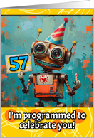 57 Years Old Happy Birthday Little Robot card