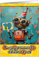 19 Years Old Happy Birthday Little Robot card