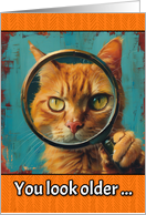 Happy Birthday Ginger Cat with Magnifying Glass card