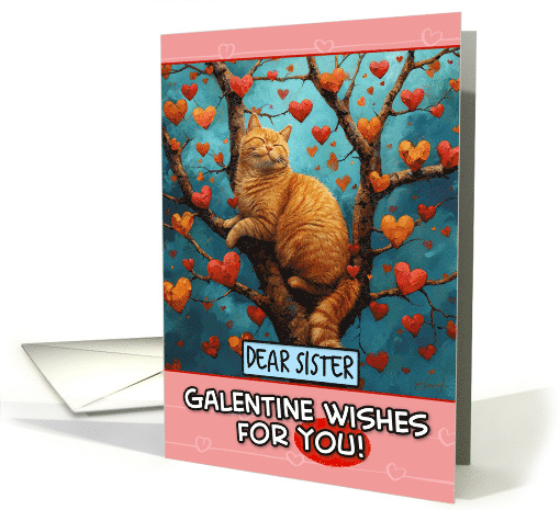 Sister Galentine's Day Ginger Cat in Tree with Hearts card (1821752)