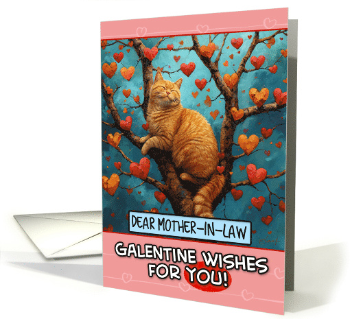 Mother in Law Galentine's Day Ginger Cat in Tree with Hearts card