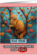 Friend Galentine’s Day Ginger Cat in Tree with Hearts card
