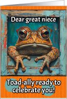 Great Niece Happy Birthday Toad with Glasses card
