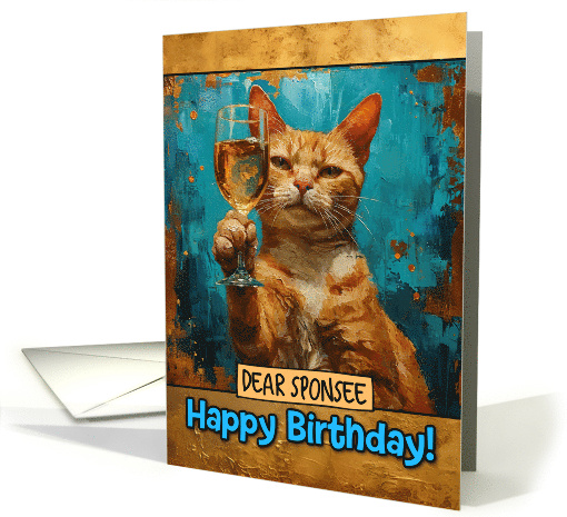 Sponsee Happy Birthday Ginger Cat Champagne Toast card (1822236)