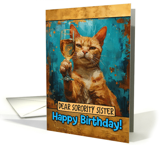 Sorority Sister Happy Birthday Ginger Cat Champagne Toast card