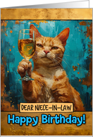 Niece in Law Happy Birthday Ginger Cat Champagne Toast card