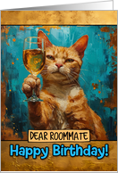 Roommate Happy Birthday Ginger Cat Champagne Toast card