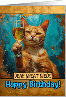 Great Niece Happy Birthday Ginger Cat Champagne Toast card