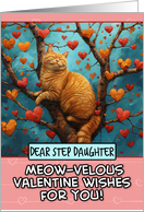 Step Daughter Valentine’s Day Ginger Cat in Tree with Hearts card