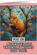 Son Valentine’s Day Ginger Cat in Tree with Hearts card