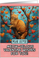 Sister Valentine’s Day Ginger Cat in Tree with Hearts card