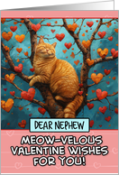 Nephew Valentine’s Day Ginger Cat in Tree with Hearts card