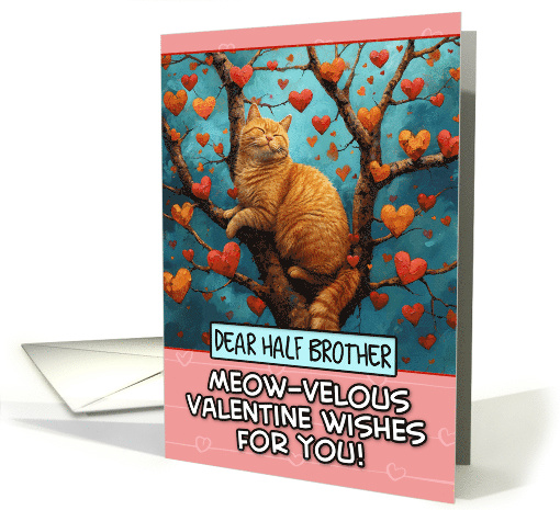 Half Brother Valentine's Day Ginger Cat in Tree with Hearts card