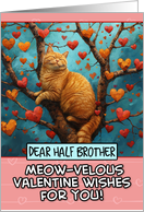 Half Brother Valentine’s Day Ginger Cat in Tree with Hearts card