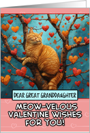 Great Granddaughter Valentine’s Day Ginger Cat in Tree with Hearts card