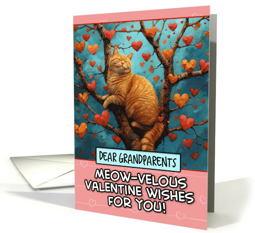 Grandparents Valentine's Day Ginger Cat in Tree with Hearts card
