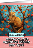 Grandma Valentine’s Day Ginger Cat in Tree with Hearts card