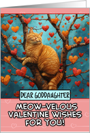 Goddaughter Valentine’s Day Ginger Cat in Tree with Hearts card