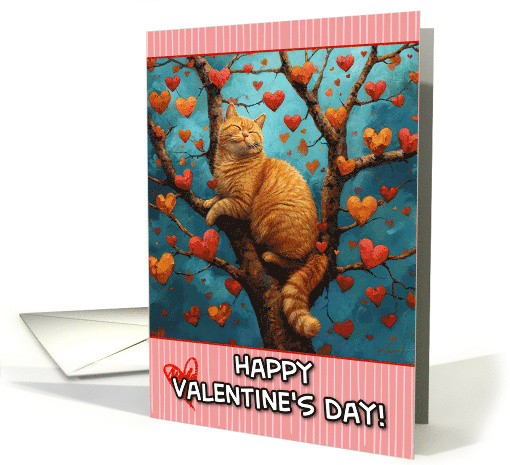 Valentine's Day Ginger Cat in Tree with Hearts card (1824230)