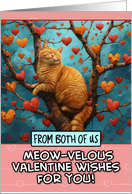 From Couple Valentine’s Day Ginger Cat in Tree with Hearts card