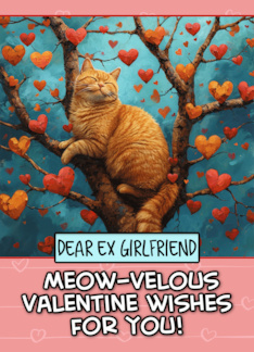 Ex Girlfriend Valentine's Day Ginger Cat in Tree with Hearts