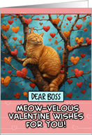 Boss Valentine’s Day Ginger Cat in Tree with Hearts card