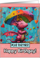 Partner Happy Birthgay Pink Dragon with Rainbow Umbrella card