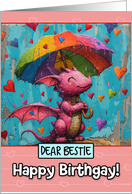 Bestie Happy Birthgay Pink Dragon with Rainbow Umbrella card