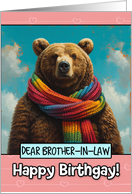 Brother in Law Happy Birthgay Brown Bear with Rainbow Scarf card