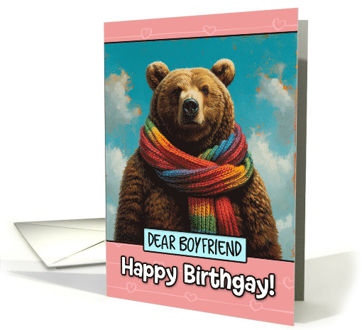 Boyfriend Happy Birthgay Brown Bear with Rainbow Scarf card (1825446)