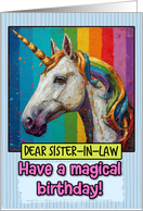 Sister in Law Happy Birthday Rainbow Unicorn card